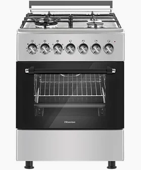 Hisense 90x60cm Cooker HF942GEES - 4 Gas Burners, 2 Electric Plates, Electric Oven, Matte Silver