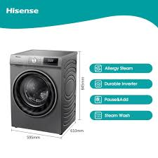 Hisense 10kg Front Loader Washing Machine WFQP1014EVMT - Steam Wash, Smart Control, Titanium Grey