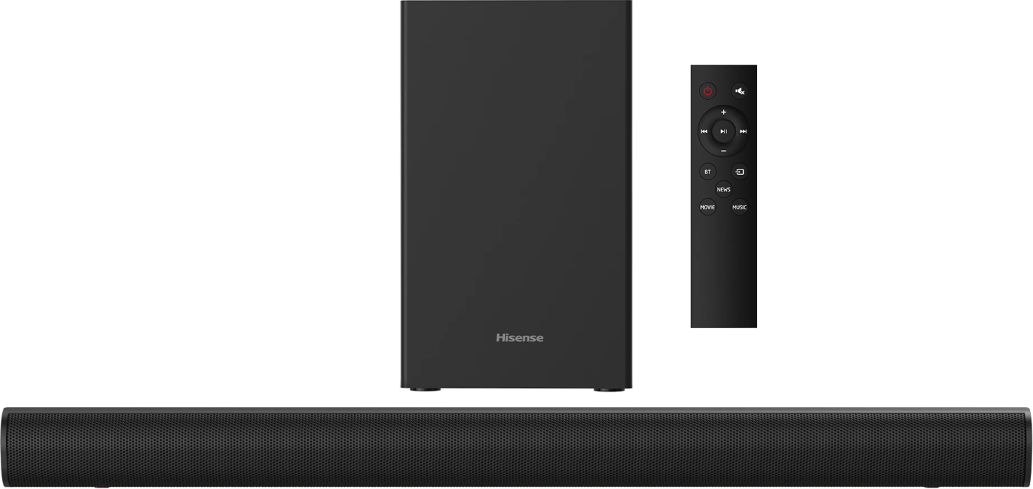 Hisense HS218 2.1 Channel 200W Soundbar with Wireless Subwoofer, Bluetooth, HDMI ARC, and Dolby Audio - Black